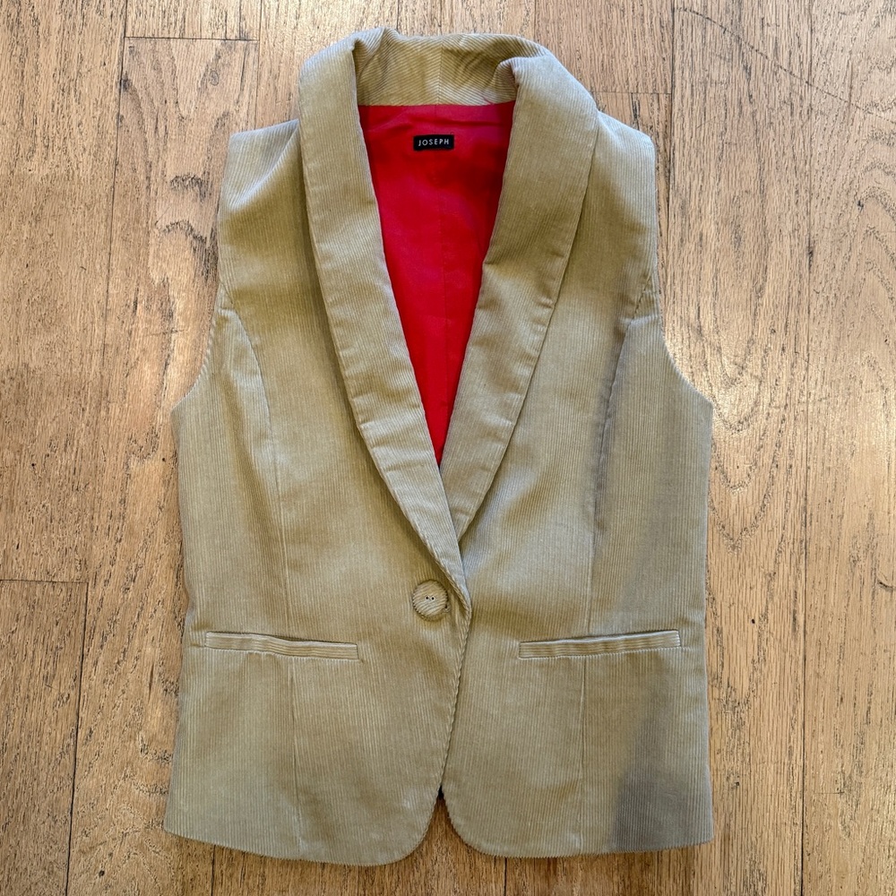 Joseph corduroy Beige Vest with Vibrant Red Interior